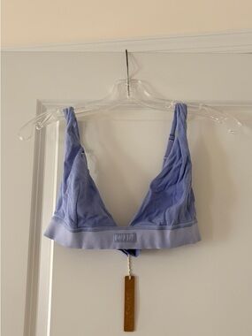 SKIMS Ribbed Cotton Plunge Bralette in Periwinkle
